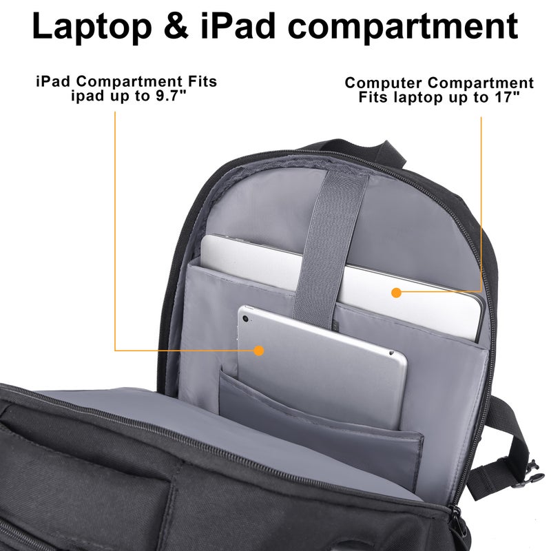 MOZETO Laptop Backpack, 17 Inch Tactical Inspired Utility Large Laptop Backpacks for Men with USB Charger Port 18x14x8 Flight Approved Personal ltem Travel Bag Computer Bag - Image 4