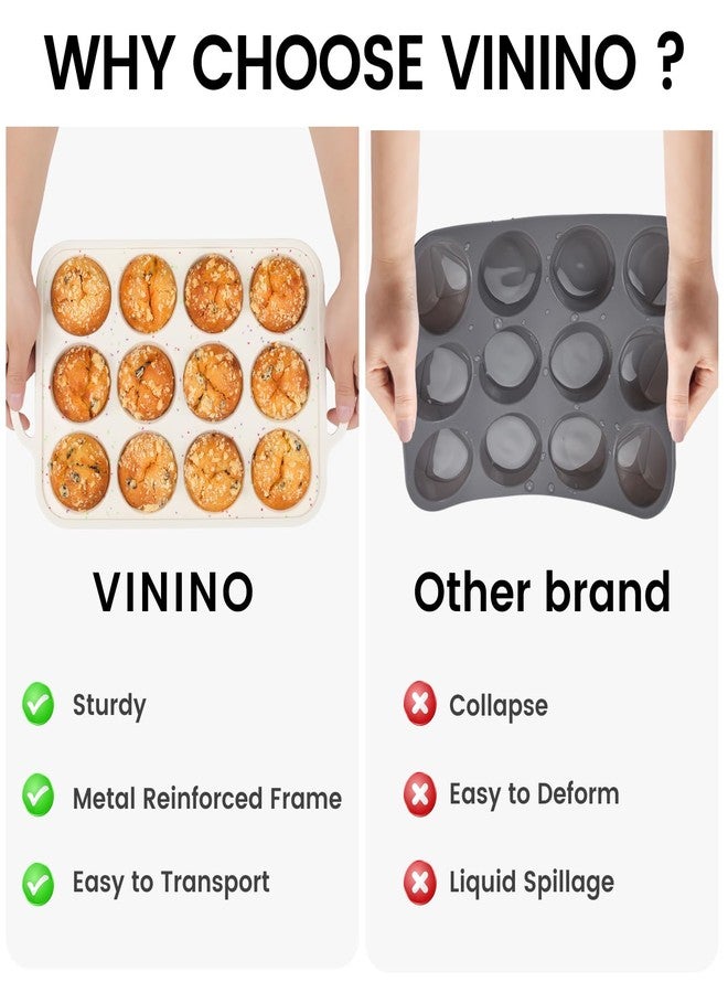 Vinino Silicone Muffin Pans with Metal Reinforced Frame, 12 Cup Easy to Release Silicone Cupcake Pan, BPA Free Durable Silicone Muffin Tray, Cupcake Baking Pan for Oven Dishwasher Safe - Image 4