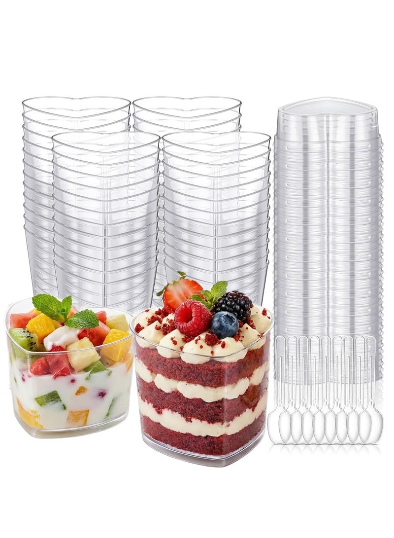50 Sets 5 oz Heart Shaped Dessert Cups with Lids and Spoons, Plastic Parfait Pudding Jello Cups, Valentine's Day Wedding Party Birthday Baby Shower Supplies - Image 1