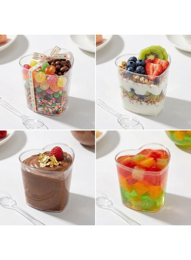 50 Sets 5 oz Heart Shaped Dessert Cups with Lids and Spoons, Plastic Parfait Pudding Jello Cups, Valentine's Day Wedding Party Birthday Baby Shower Supplies - Image 4
