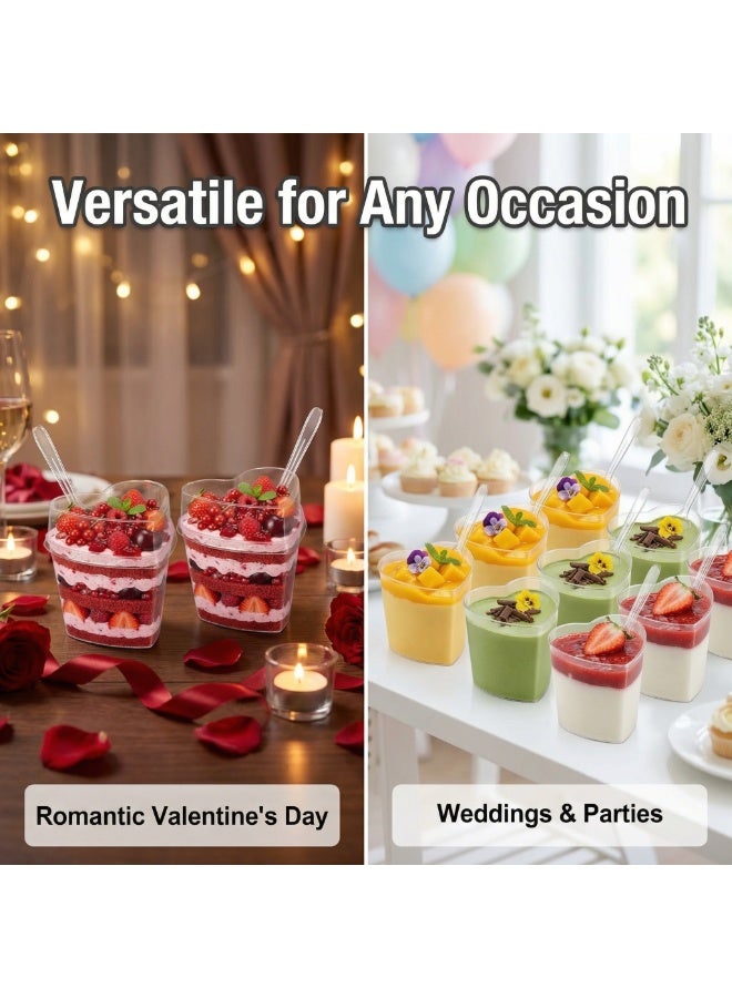 50 Sets 5 oz Heart Shaped Dessert Cups with Lids and Spoons, Plastic Parfait Pudding Jello Cups, Valentine's Day Wedding Party Birthday Baby Shower Supplies - Image 5