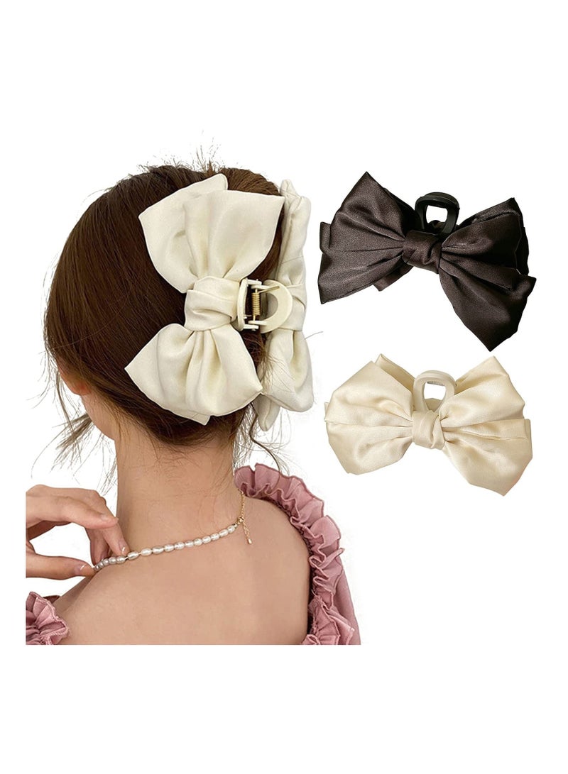 KASTWAVE Butterfly Hair Clips for Women, 2Pcs Black and White Silky Satin Large Butterfly Cute Hair Claw Hold Hair Jaw Clips Bowknot Hairpin - Image 1