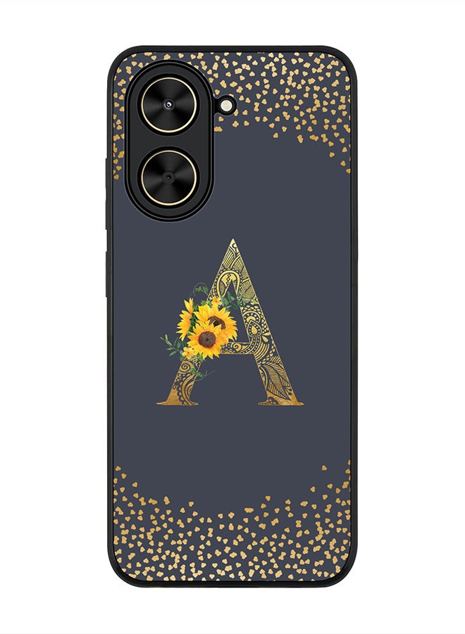Stylizedd For Xiaomi Poco C71 / Redmi A5 4G Case,Slim fit Camera Protection, Shockproof Thin Phone cover  - Custom Floral Monogram - A  (Grey )