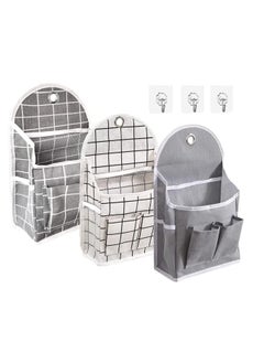 Y&D 3 Pcs Fabric Wall Hanging Storage Caddy Bag ,Over The Door Closet Organizer with Free Sticky Hooks，Desktop Cotton Linen Basket for Bedroom Bathroom  - Image 1