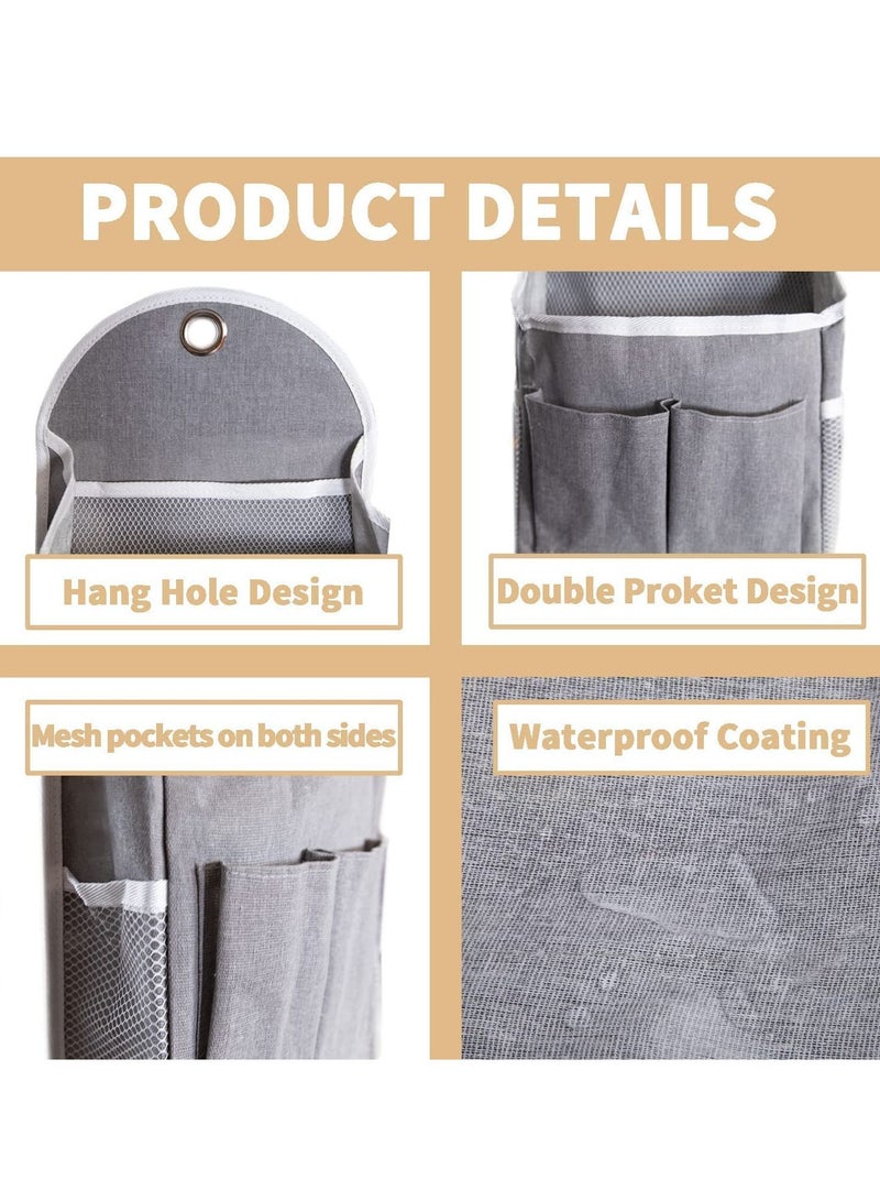 Y&D 3 Pcs Fabric Wall Hanging Storage Caddy Bag ,Over The Door Closet Organizer with Free Sticky Hooks，Desktop Cotton Linen Basket for Bedroom Bathroom  - Image 5