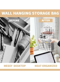 Y&D 3 Pcs Fabric Wall Hanging Storage Caddy Bag ,Over The Door Closet Organizer with Free Sticky Hooks，Desktop Cotton Linen Basket for Bedroom Bathroom  - Image 4