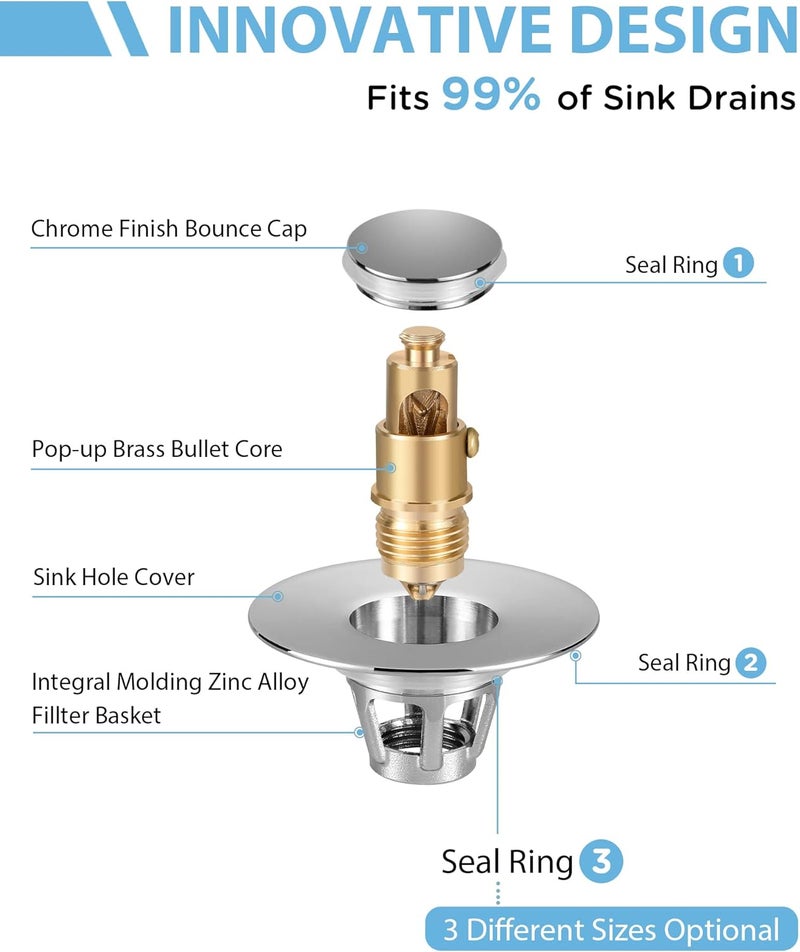 tgosomt Bathroom Sink Stopper, Bathroom Sink Drain Strainer, Revolutionary Bathroom Accessories and Essentials (Shiny Chrome) - Image 5
