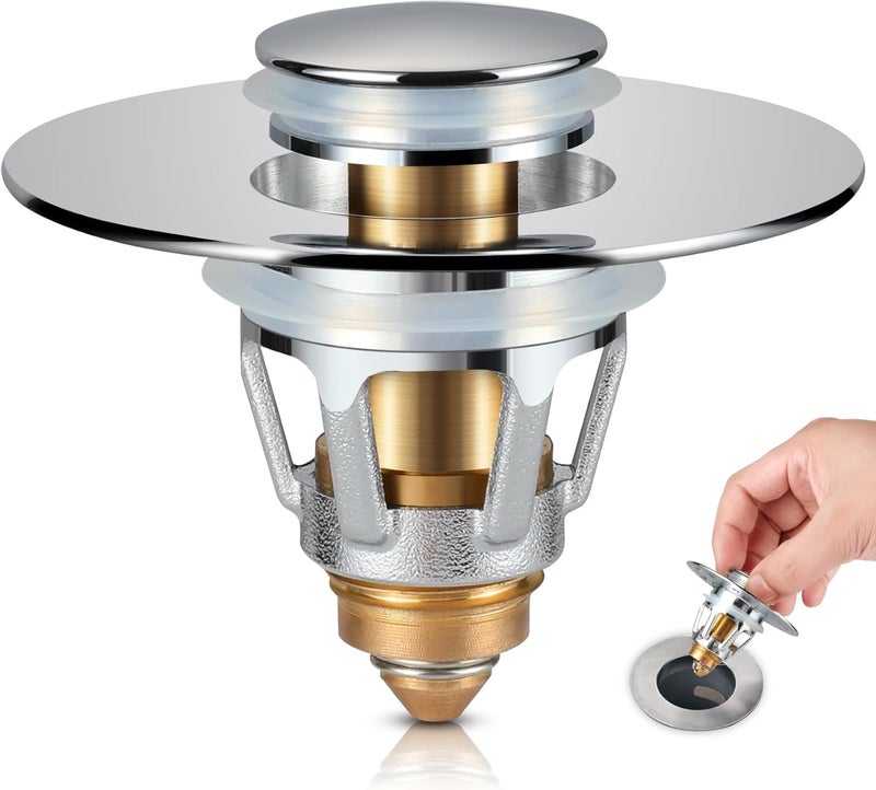 tgosomt Bathroom Sink Stopper, Bathroom Sink Drain Strainer, Revolutionary Bathroom Accessories and Essentials (Shiny Chrome) - Image 1