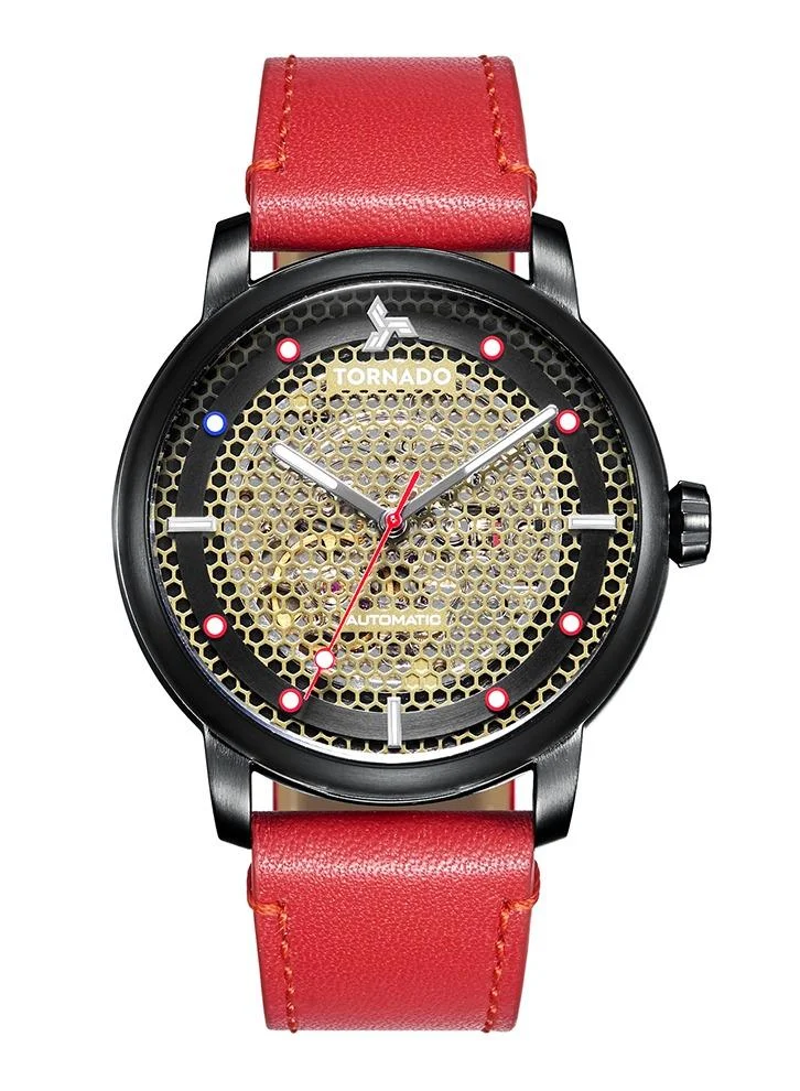 TORNADO Tornado Men's Automatic Movement Watch, Automatic Display and Leather Strap - T20308-BLRBG, Red