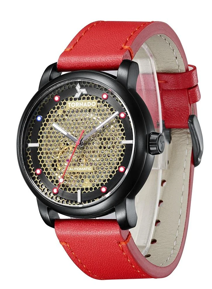 TORNADO Tornado Men's Automatic Movement Watch, Automatic Display and Leather Strap - T20308-BLRBG, Red