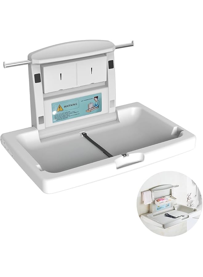 إيروريكس محطة تغيير حفاضات الأطفال M01 المثبتة على الحائط، طاولة رعاية الأطفال التجارية القابلة للطي مع أمان قابل للتعديل - Image 1
