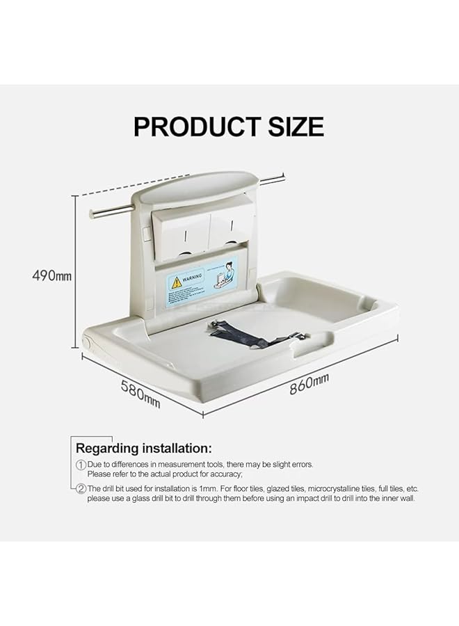 إيروريكس محطة تغيير حفاضات الأطفال M01 المثبتة على الحائط، طاولة رعاية الأطفال التجارية القابلة للطي مع أمان قابل للتعديل - Image 2