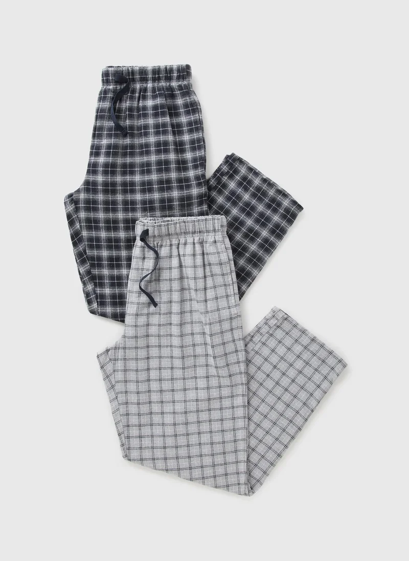 Matalan Grey 2 Pack Brushed Woven Pyjama Bottoms