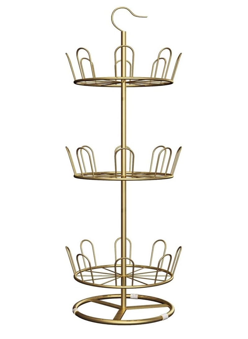 DubaiGallery رف أحذية دوار، رف شجرة أحذية حديدي، رف أحذية دائري قائم دوار، رف منظم أحذية دائري دوار (ذهبي، 3 طبقات) - Image 1