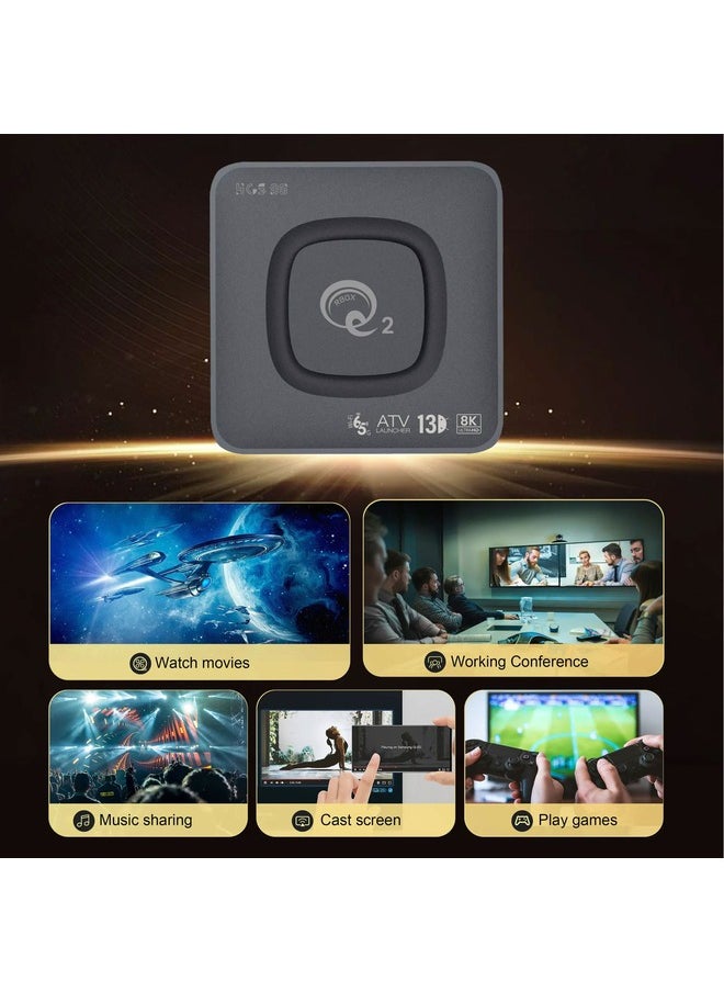 Android Box Q3 ATV Android 14.0 OS 4K Ultra HD Smart TV Box All winner Media Player RAM DDR3 8GB ROM EMMC 128GB ATV Voice Remote, Black