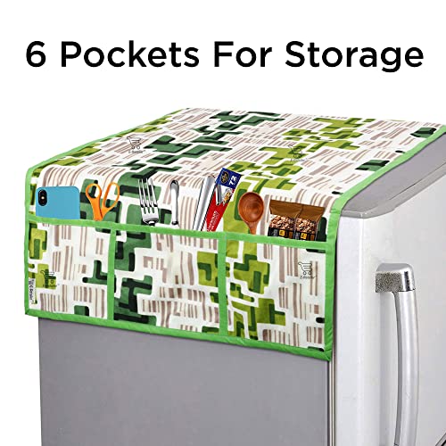 E-Retailer® Polyester 3-Layered Fridge Top Cover/Refrigerator Cover With 6 Utility Pockets and 2 Pcs. Handle Cover (Color-Green, Size-39x21 Inches) - Image 3