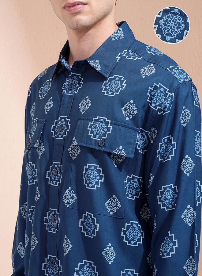 HIGHLANDER Printed Oversized Collared Shirt with Pockets - Image 5