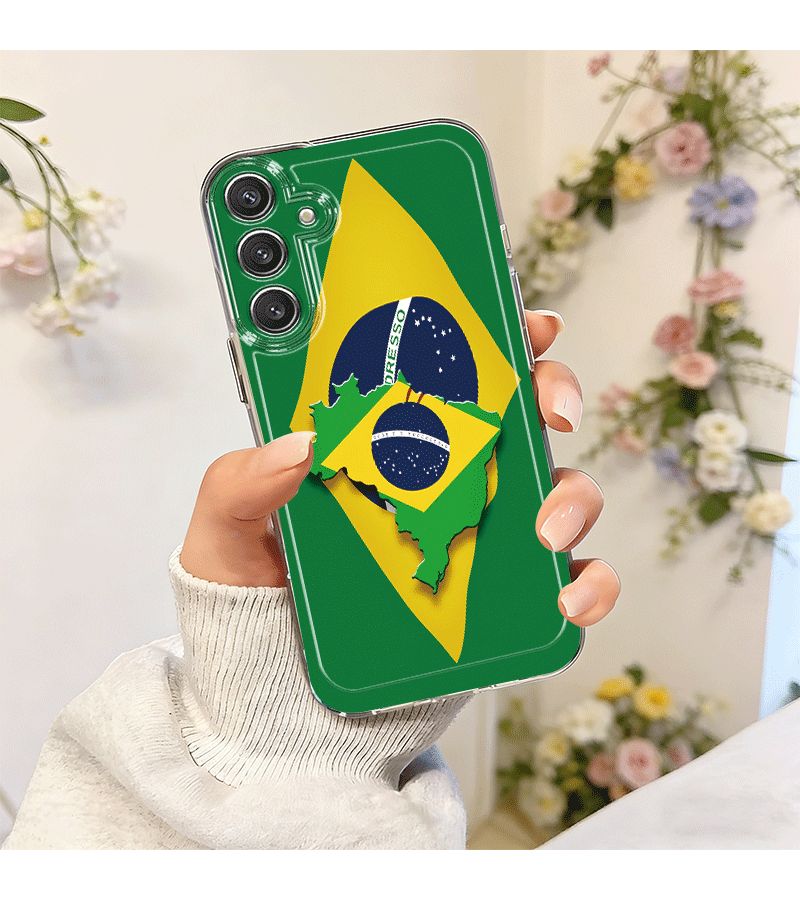 Phone Case For Samsung Galaxy A30s Transparent White Brazil Flag Map Pattern Stylish Cute - Image 1