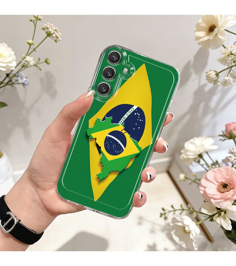 Phone Case For Samsung Galaxy A30s Transparent White Brazil Flag Map Pattern Stylish Cute - Image 2