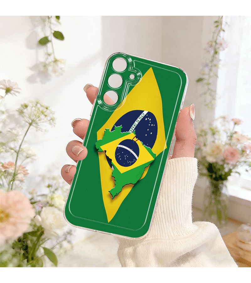 Phone Case For Samsung Galaxy A30s Transparent White Brazil Flag Map Pattern Stylish Cute - Image 5