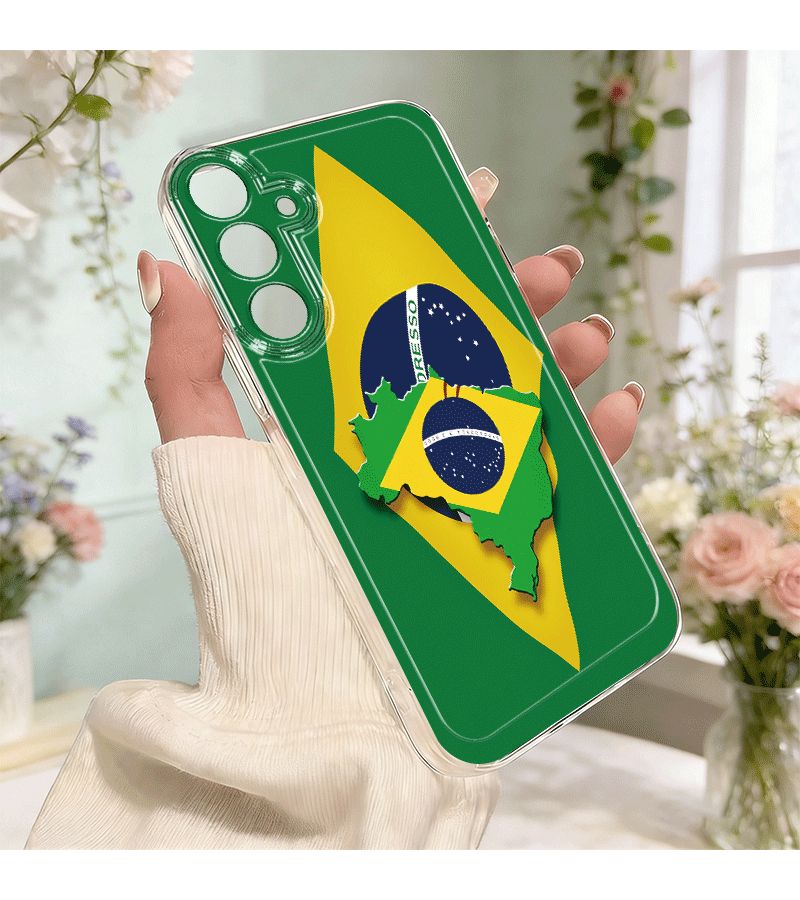 Phone Case For Samsung Galaxy A30s Transparent White Brazil Flag Map Pattern Stylish Cute - Image 4