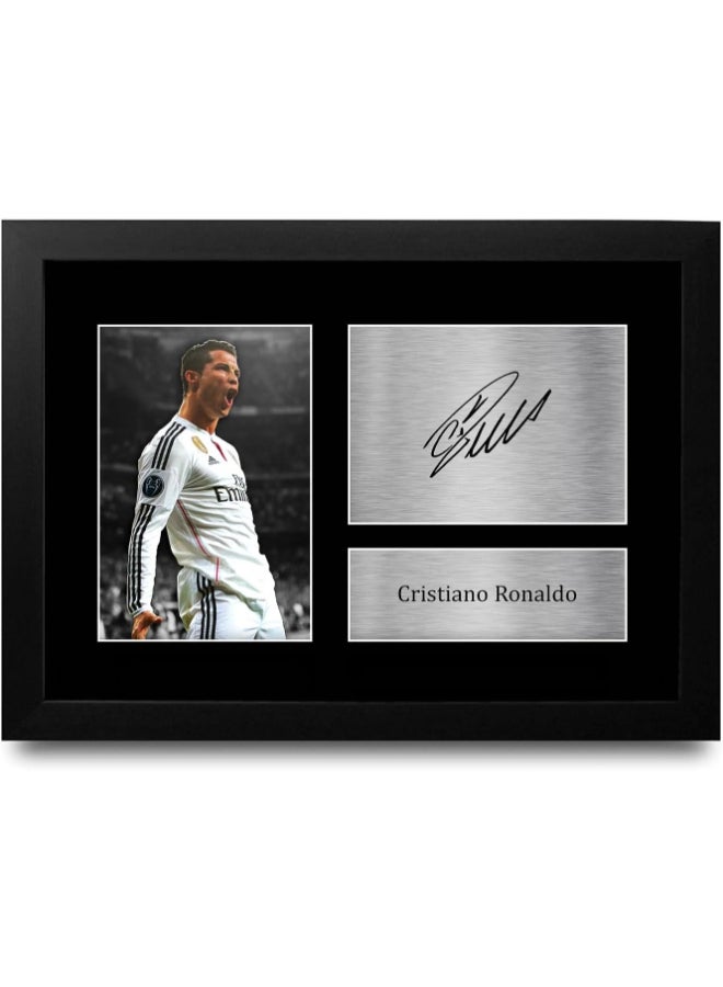 إتش دبليو سي تريدينغ هدايا HWC Trading لكريستيانو رونالدو من ريال مدريد مطبوعة وموقعة ومؤطرة بمقاس A4 لمحبي كرة القدم والمشجعين - Image 1