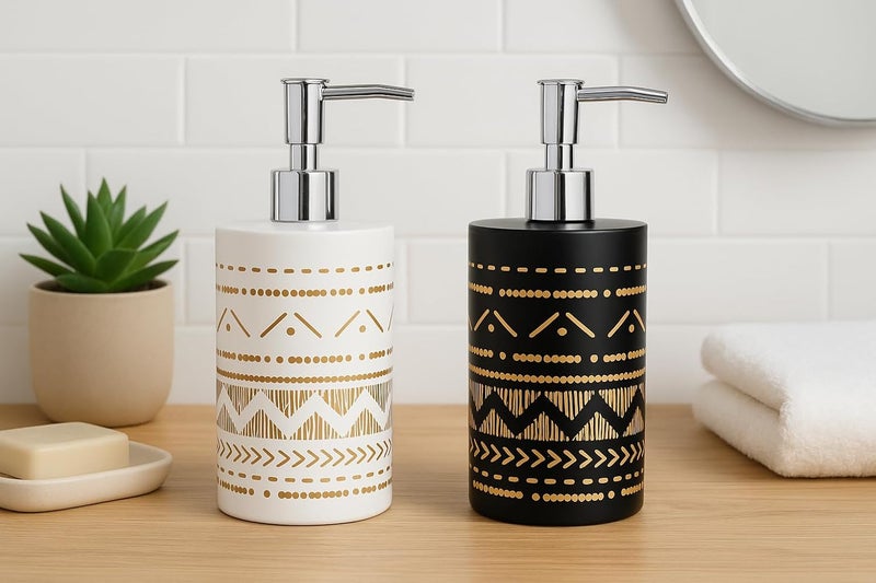 LAGET ® 300ml Soap Dispenser for wash Basin - White Black Golden Print | Kitchen and Bathroom Accessories Items | Handwash Dispenser Bottle- Set of 2 - Image 3