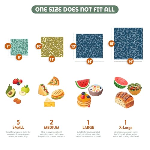 Akeeko Reusable Beeswax Food Wraps  Assorted 9 Packs Reusable PlasticFree Food Storage 5 Small 2 Medium 1 Large 1 Extra Large Wraps with Abstract Curves Pattern - Image 5
