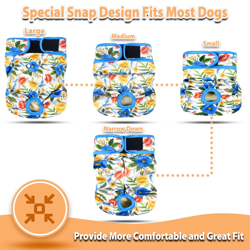 Langsprit Washable Female Dog Diapers (3 Pack) - No Leak Reusable Diapers for Doggy Female in Period - Highly Absorbent Dog Heat Panties with Adjustable Snaps (Floral, Large) - Image 5