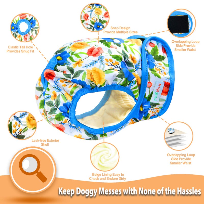 Langsprit Washable Female Dog Diapers (3 Pack) - No Leak Reusable Diapers for Doggy Female in Period - Highly Absorbent Dog Heat Panties with Adjustable Snaps (Floral, Large) - Image 4