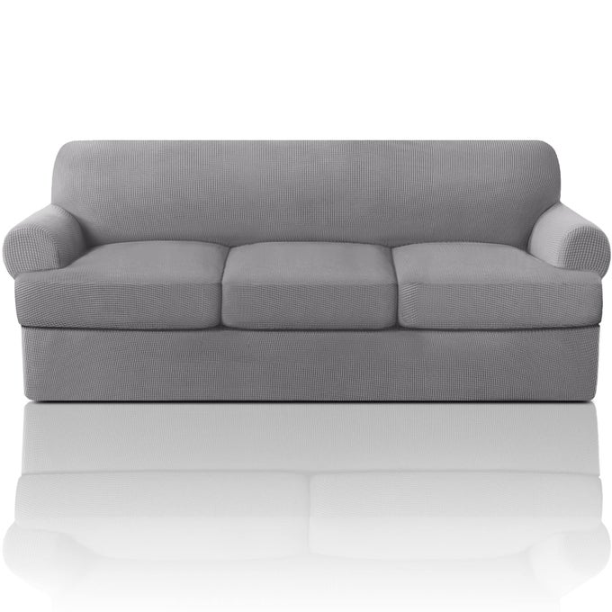 T CUSHION SOFA SLIPCOVER 4 PIECES SOFA COVERS FOR T CUSHION COUCH SOFT SOFA SLIP COVERS FURNITURE PROTECTOR WITH 3 INDIVIDUAL T SHAPE SEAT COVERS 7290 WASHABLE DOVE