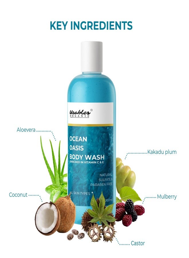 Usables ORGANIC Body Wash with 20% Natural Vitamin C & Kakadu Plum | Aloe Vera Gel for Skin Glow | Absolute Relax Shower Gel for Men & Women, 300ml Pump (Ocean Oasis) - Image 2