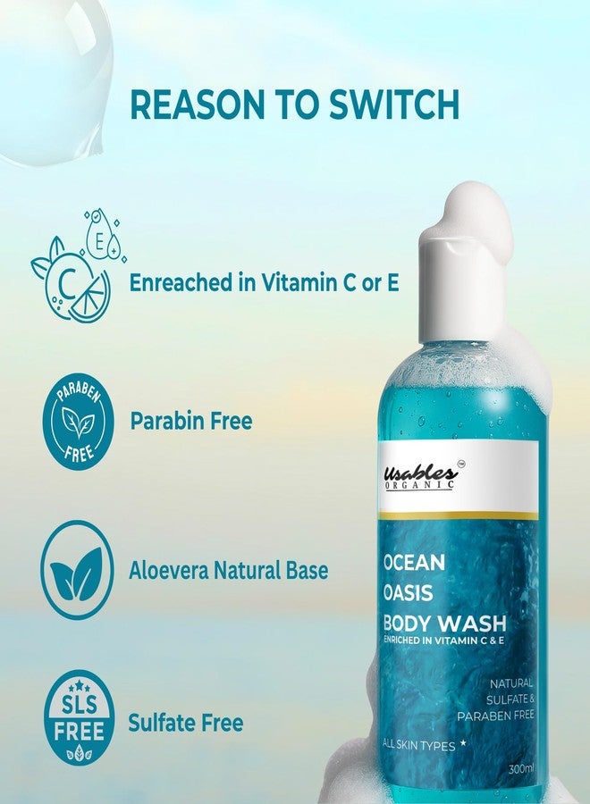 Usables ORGANIC Body Wash with 20% Natural Vitamin C & Kakadu Plum | Aloe Vera Gel for Skin Glow | Absolute Relax Shower Gel for Men & Women, 300ml Pump (Ocean Oasis) - Image 3
