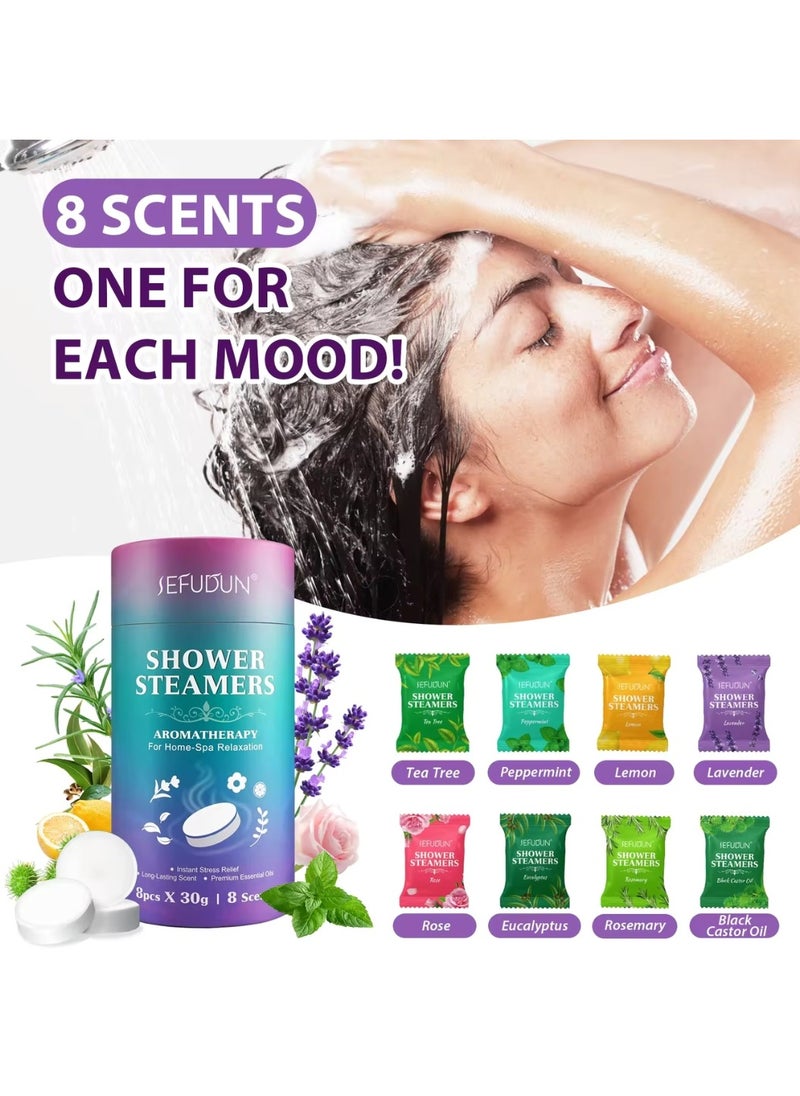 Sefudun 8Pcs Shower Steamers Body Restore Shower Steamers Aromatherapy 8 Scents or Home Spa Relaxation Instant Stress Relief Essential Oils Scent Shower Bath Bombs Variety Scent Shower Bath Bombs  - Image 2