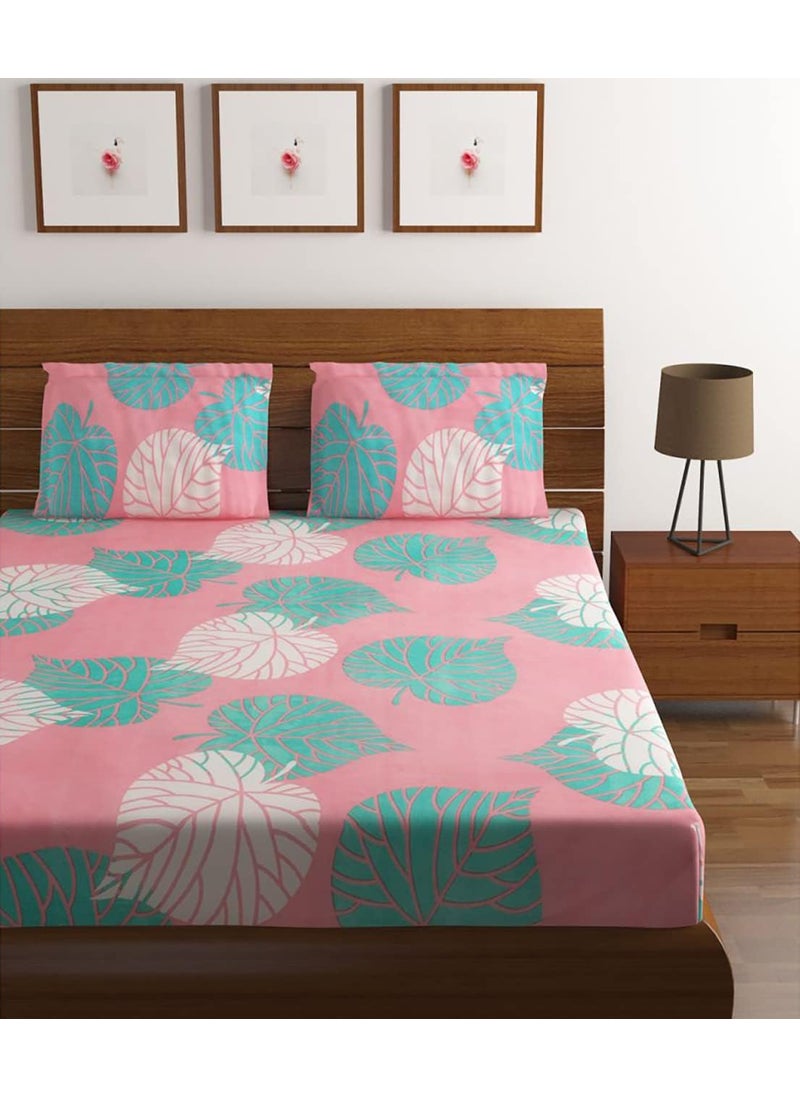 Generic Premium Microfiber All Round Elastic Fitted Bedsheets for Double Bed with 2 King Size Pillow Covers 180 TC Supersoft Wrinkel Free Bed Cover Size 72x7810 inches Light Pink and Green  - Image 1