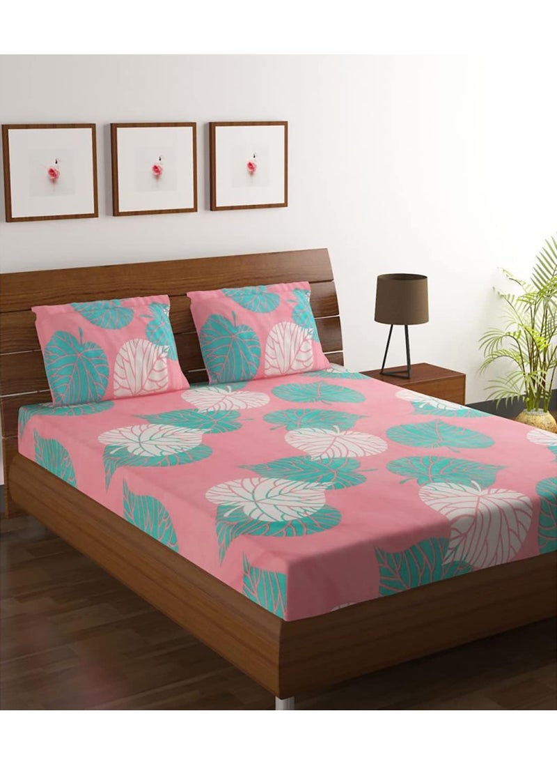 Generic Premium Microfiber All Round Elastic Fitted Bedsheets for Double Bed with 2 King Size Pillow Covers 180 TC Supersoft Wrinkel Free Bed Cover Size 72x7810 inches Light Pink and Green  - Image 4