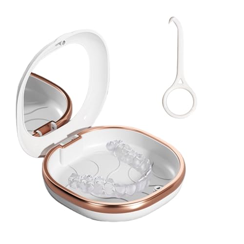 Hodaqe Retainer Case, Denture Box With Mirror And Retainer Removal Tool, Slim Night Mouth Guard Case, Portable Magnetic Switch Aligner Case (White, Without Braces) - Image 1