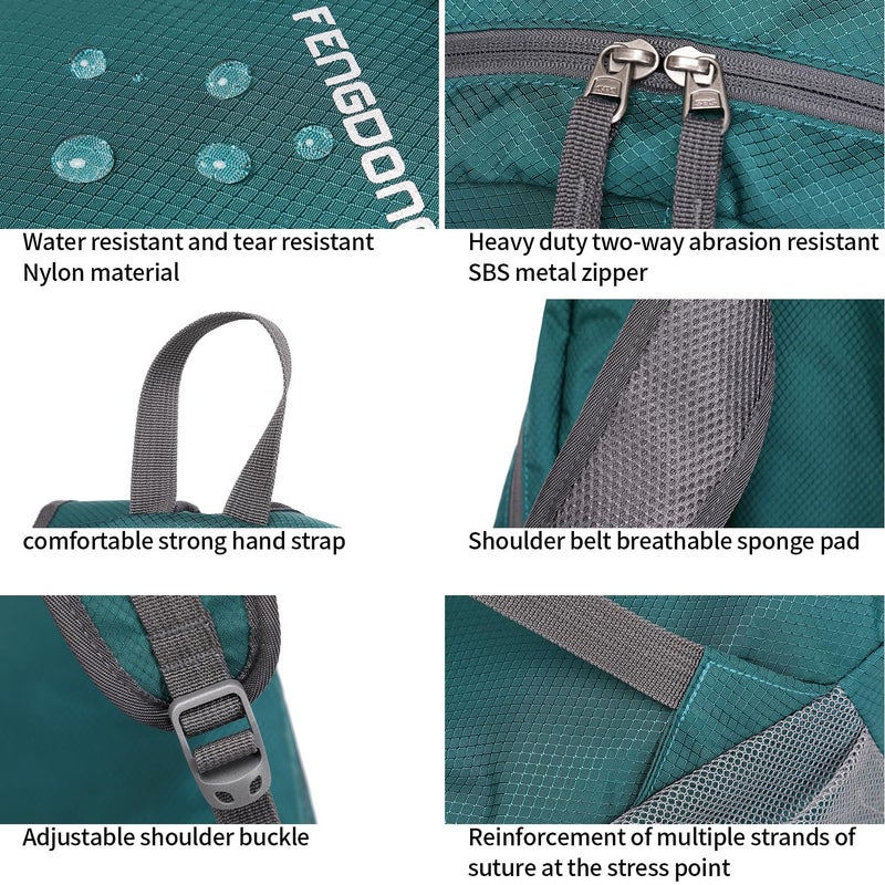 Fengdong 35L Lightweight Foldable Waterproof Packable Travel Hiking Backpack Daypack For Men Women Dark Green - Image 4