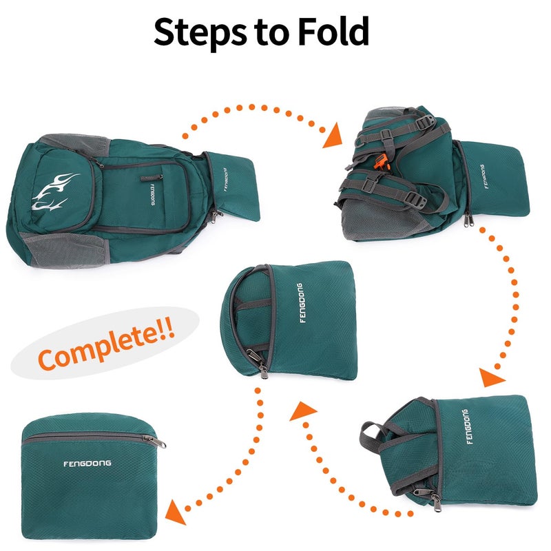 Fengdong 35L Lightweight Foldable Waterproof Packable Travel Hiking Backpack Daypack For Men Women Dark Green - Image 3