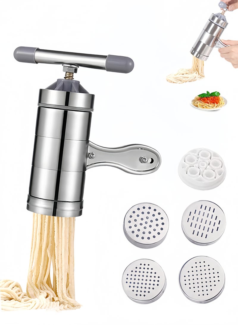 سويت لايف صانعة معكرونة يدوية من الفولاذ المقاوم للصدأ، صانعة معكرونة محمولة، آلة ضغط لصنع المعكرونة، أدوات صنع السباغيتي مع 5 قوالب معكرونة - Image 1