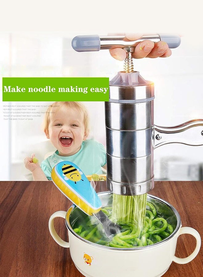 سويت لايف صانعة معكرونة يدوية من الفولاذ المقاوم للصدأ، صانعة معكرونة محمولة، آلة ضغط لصنع المعكرونة، أدوات صنع السباغيتي مع 5 قوالب معكرونة - Image 3