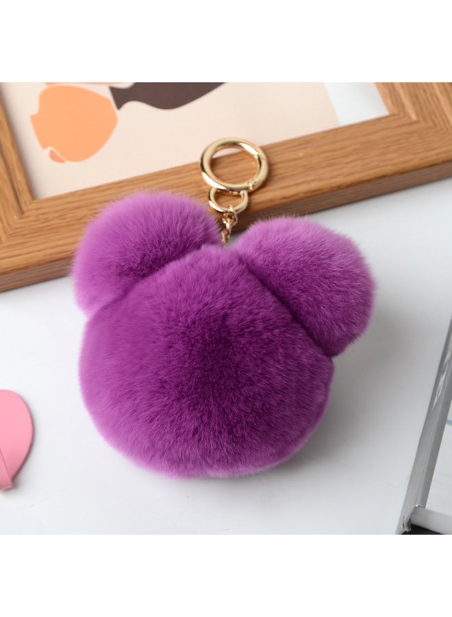 Rex Rabbit Hair Mickey Fur Pendant Color Little Panda Head Bag Pendant Car Fur Keychain-Color:Bean Paste  - Image 3