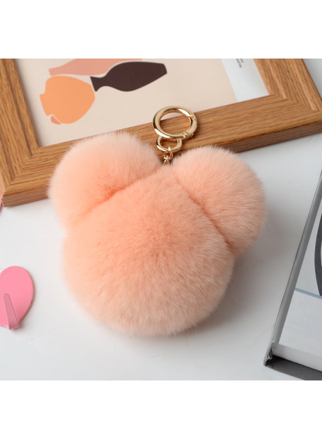 Rex Rabbit Hair Mickey Fur Pendant Color Little Panda Head Bag Pendant Car Fur Keychain-Color:Bean Paste  - Image 5