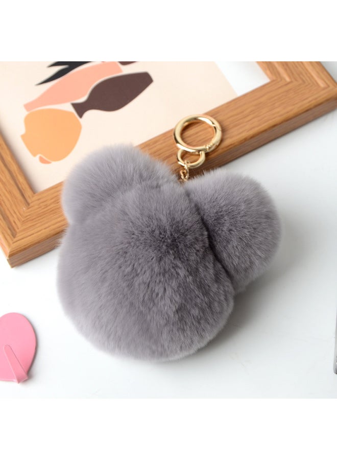Rex Rabbit Hair Mickey Fur Pendant Color Little Panda Head Bag Pendant Car Fur Keychain-Color:Bean Paste  - Image 4