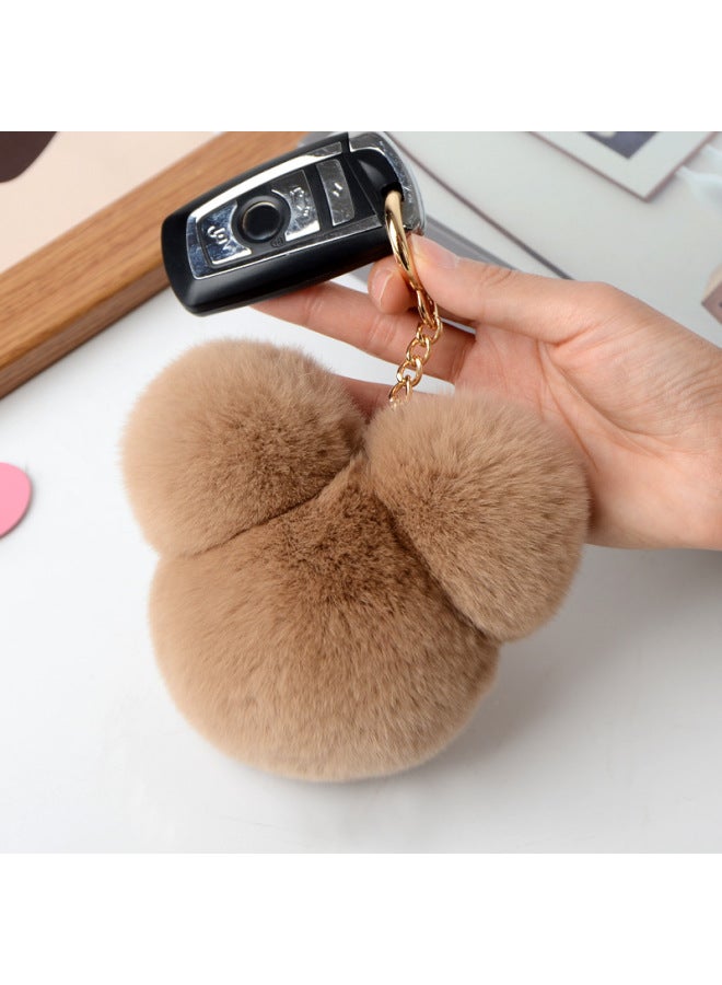 Rex Rabbit Hair Mickey Fur Pendant Color Little Panda Head Bag Pendant Car Fur Keychain-Color:Bean Paste  - Image 2
