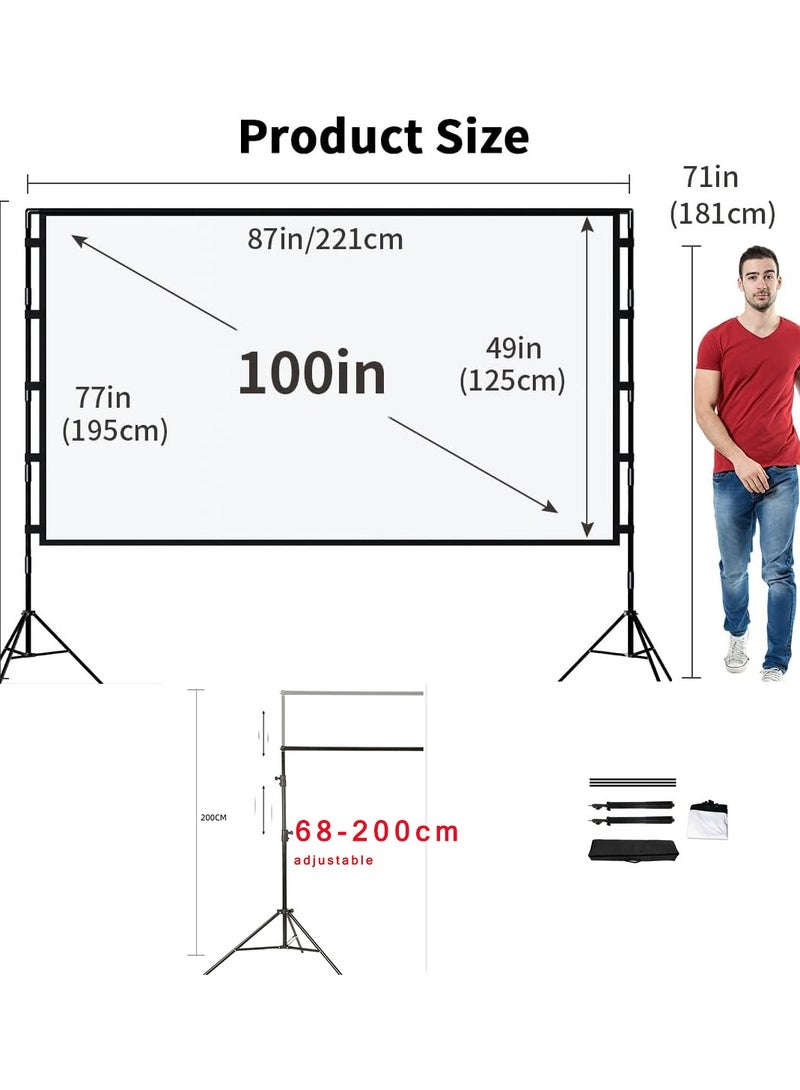 CityRiya-Long Projector Screen and Stand, 100 inch Portable Projector Screen with Stand, Indoor Outdoor Projection Screen, 16:9 4K HD Wrinkle-Free Movie Screen with Carry Bag for Home Movie Theater  - Image 2