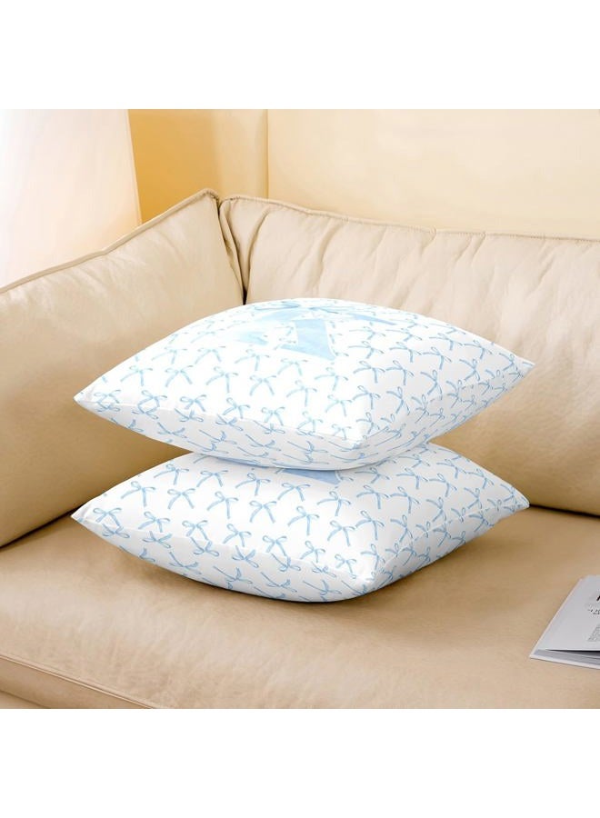 Man Fei Cartoon Bowknot Kids Throw Pillow Cover,Blue Bow Tie Letter K Knot Princess Double Sides Pillow Case Girls Women,Watercolor Bow Patchwork Blue White Bed Couch Sofa Cushion Cover,Single Pack 18"x18" - Image 3