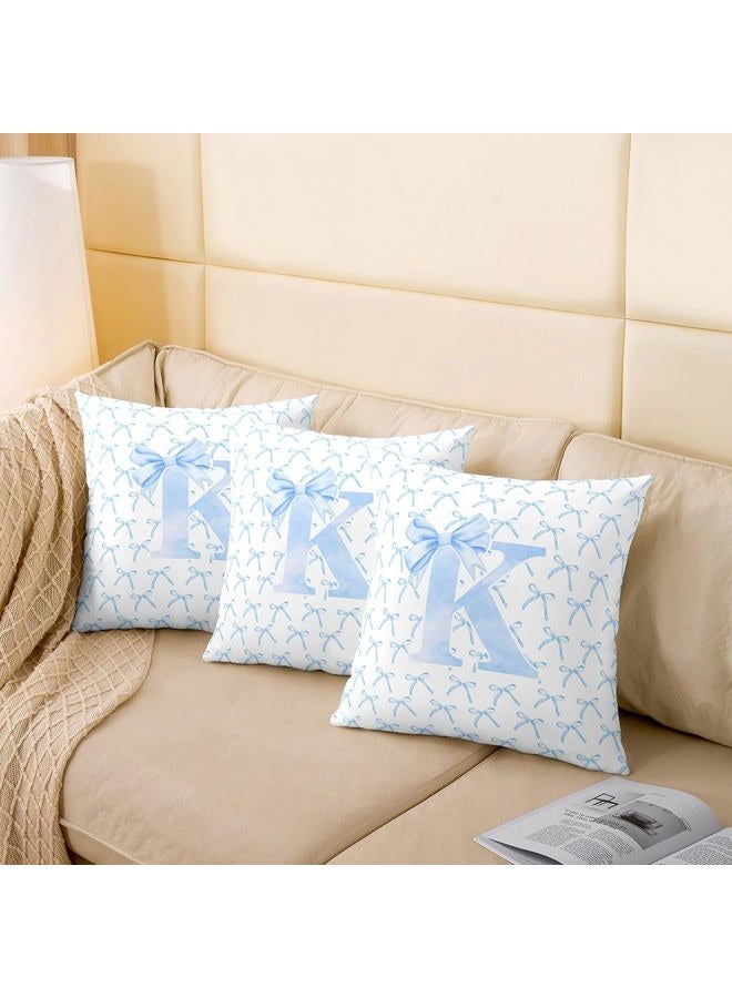 Man Fei Cartoon Bowknot Kids Throw Pillow Cover,Blue Bow Tie Letter K Knot Princess Double Sides Pillow Case Girls Women,Watercolor Bow Patchwork Blue White Bed Couch Sofa Cushion Cover,Single Pack 18"x18" - Image 4