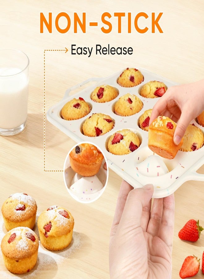 Ebecuoa 2 Pack Silicone Muffin Pans 12 Cups Regular Size, Nonstick Cupcake Baking Pan with Metal Reinforced Frame, BPA Free Silicone Muffin Trays, Oven & Dishwasher Safe for Homemade Muffins Egg Bites - Image 5