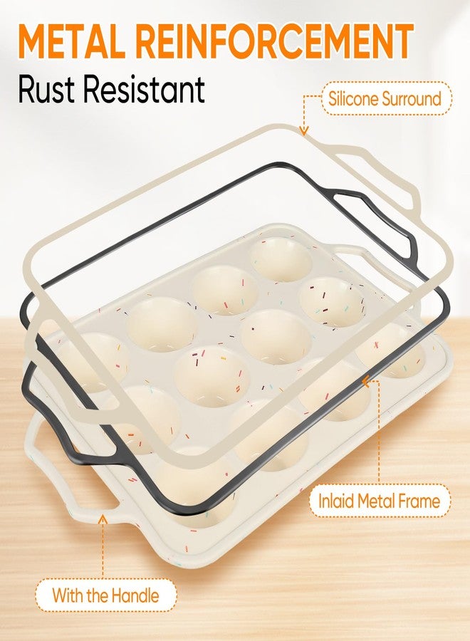 Ebecuoa 2 Pack Silicone Muffin Pans 12 Cups Regular Size, Nonstick Cupcake Baking Pan with Metal Reinforced Frame, BPA Free Silicone Muffin Trays, Oven & Dishwasher Safe for Homemade Muffins Egg Bites - Image 3